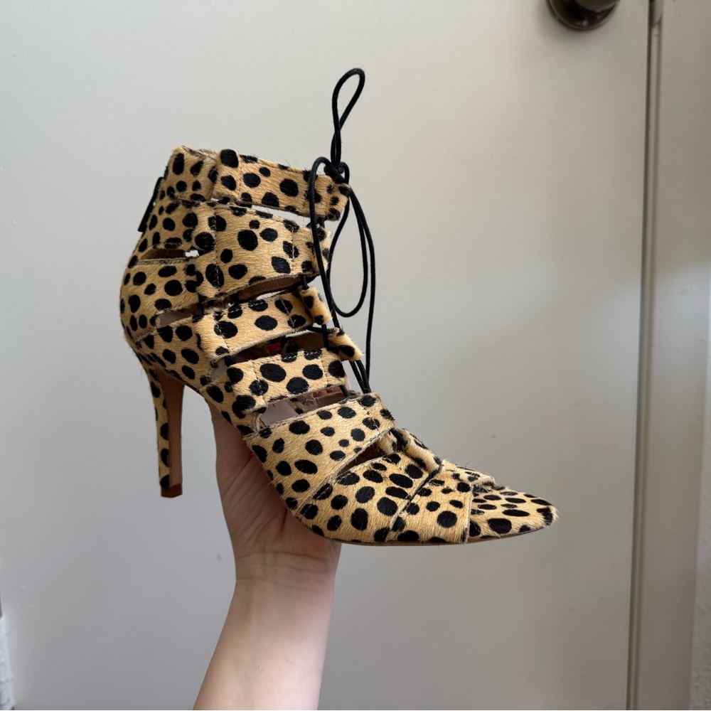 Loeffler Randall Lottie Cheetah Print Lace Up Sandals - Size 7